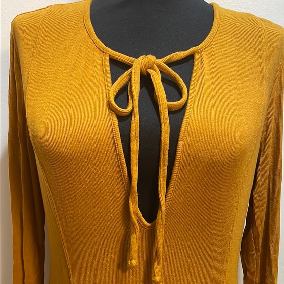 Free People Mustard Yellow Lace-Up A-Line Dress - Picture 5 of 5